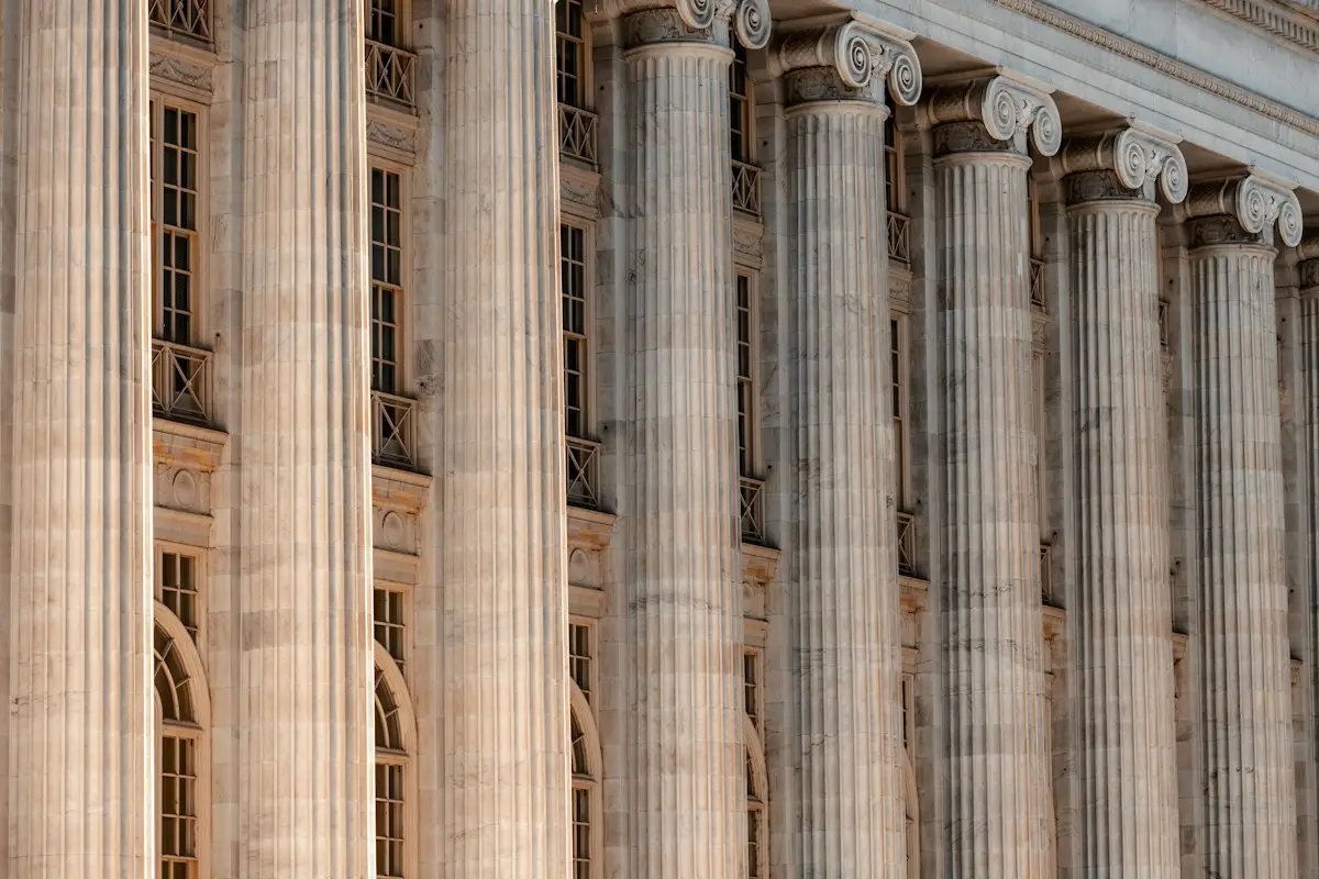 Courthouse columns, close-up architectural detail